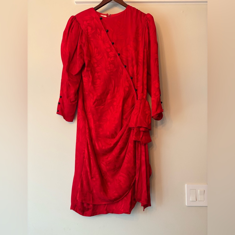 Lillie Rubin Vintage Silk 1980’s Red Wrap Dress Formal Cocktail Medium 14